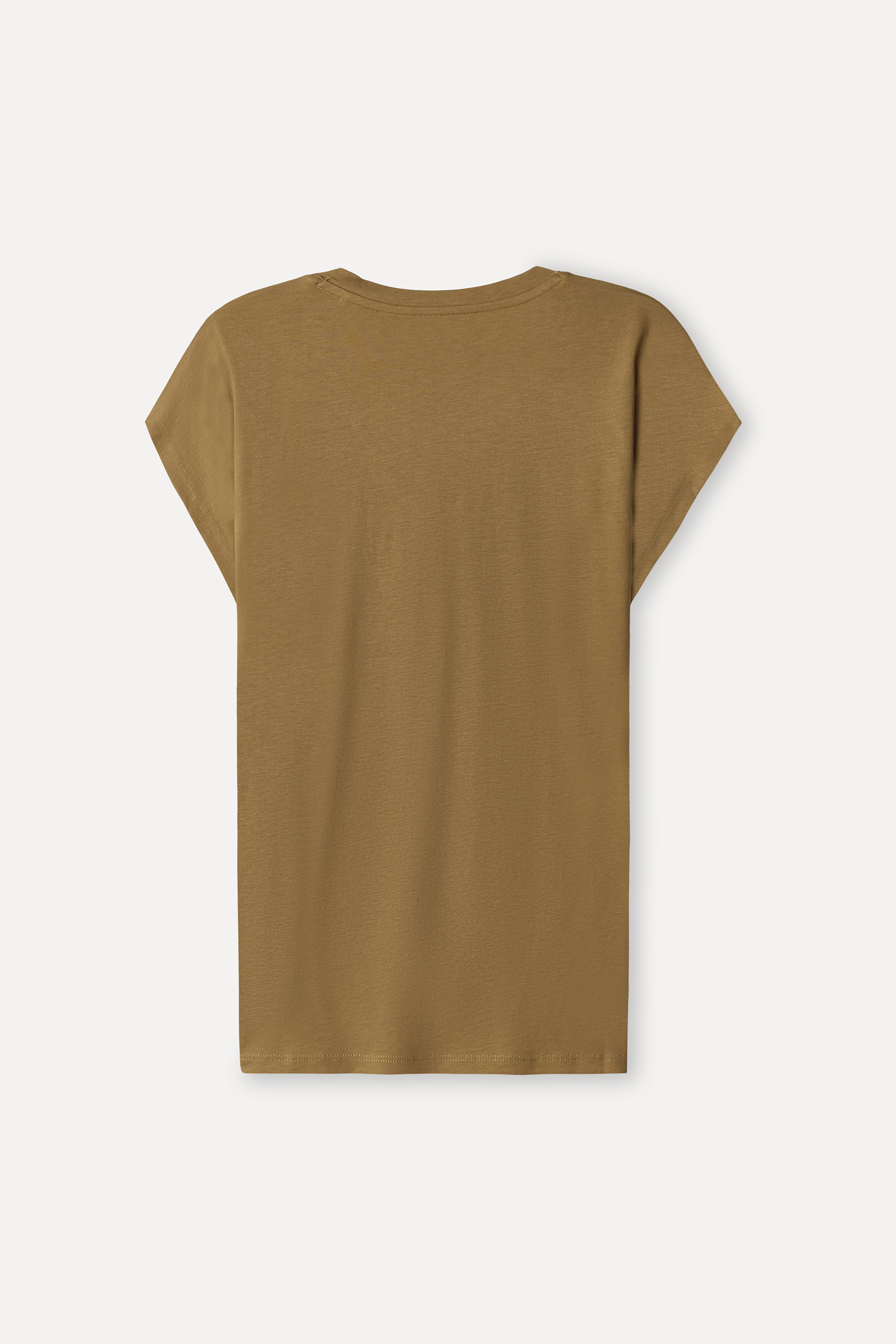 Kadın Bej Rengi Modal Karışımlı V Yaka T-Shirt