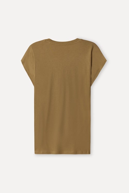 Kadın Bej Rengi Modal Karışımlı V Yaka T-Shirt