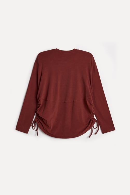  Kadın Kiremit Pamuklu Uzun Kollu Bisiklet Yaka T-Shirt