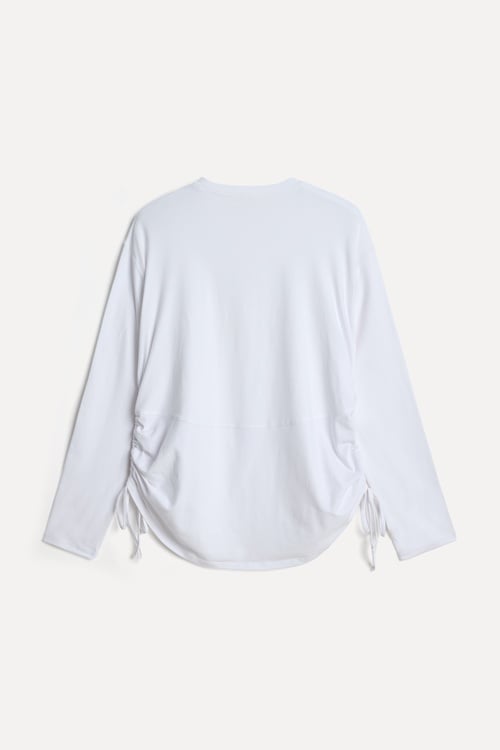 Kadın Kırık Beyaz Pamuklu Uzun Kollu Bisiklet Yaka T-Shirt