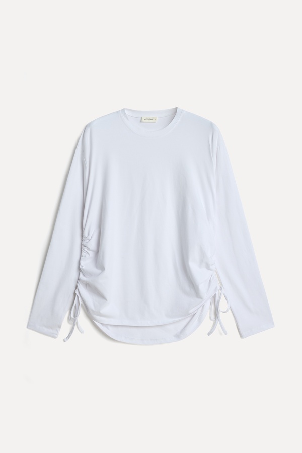 Kadın Kırık Beyaz Pamuklu Uzun Kollu Bisiklet Yaka T-Shirt