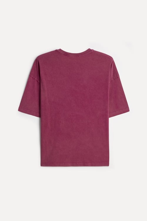 Kadın Pembe Pamuklu Baskılı Bisiklet Yaka T-Shirt