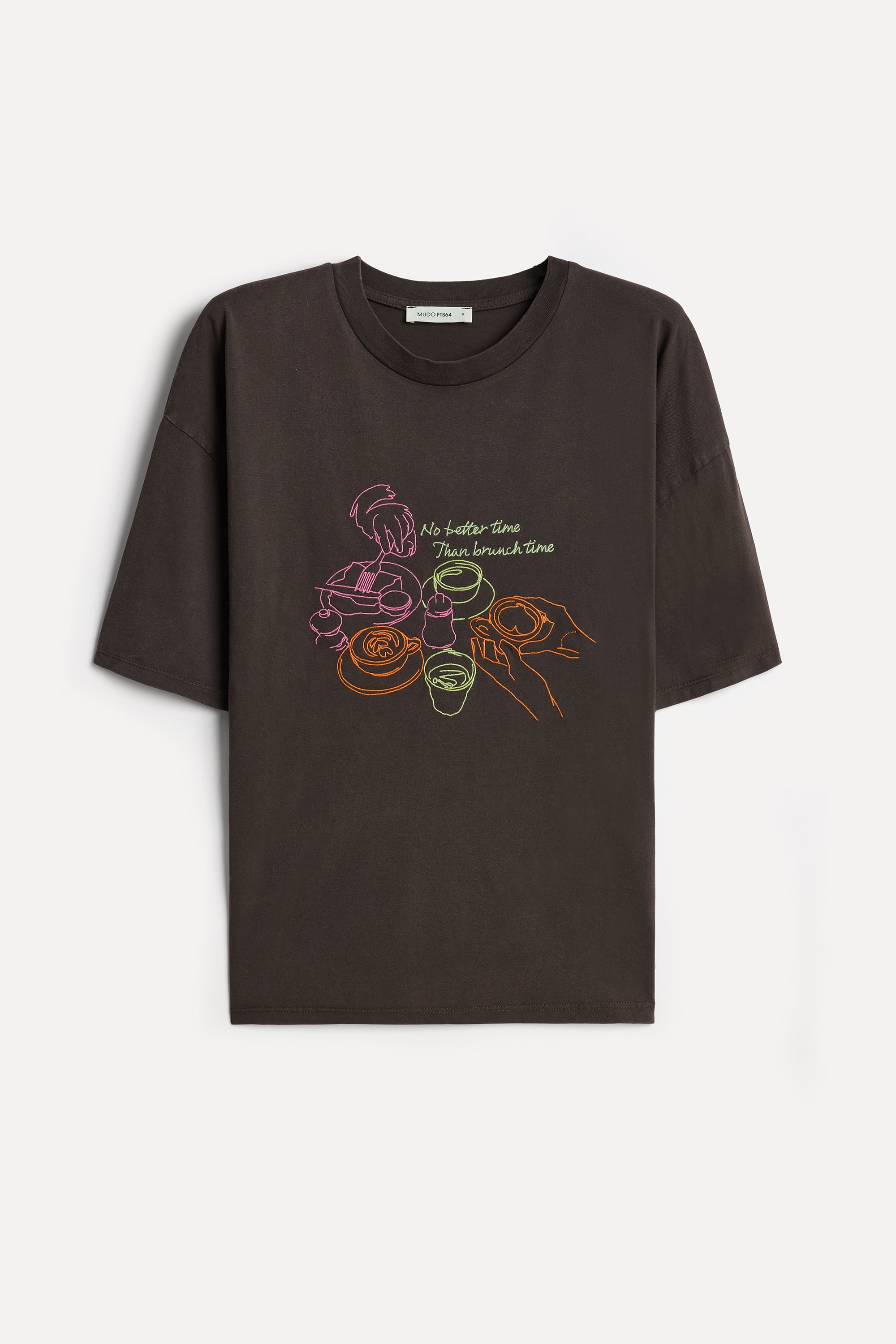 Kadın Kahverengi Baskılı Bisiklet Yaka T-Shirt