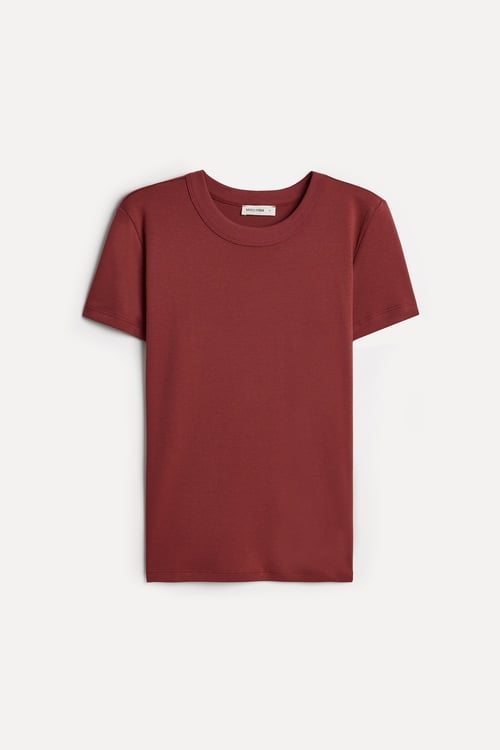 Kadın Kiremit Pamuklu Bisiklet Yaka T-Shirt