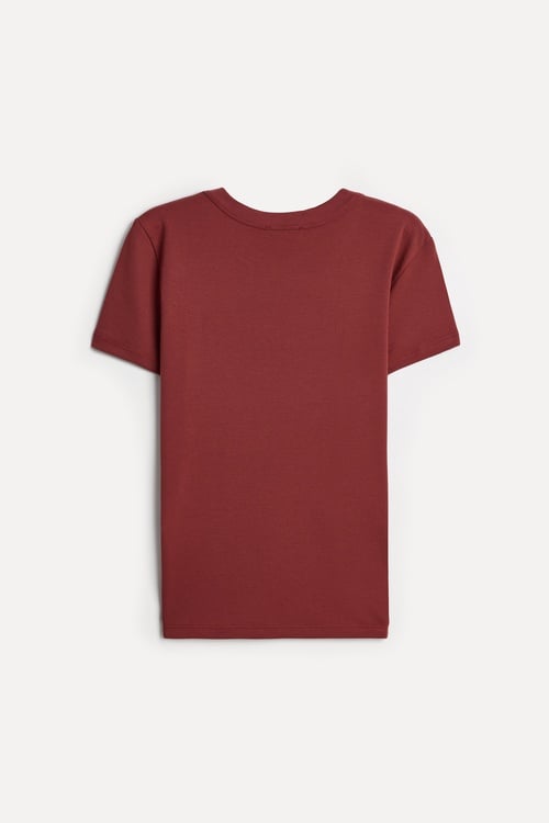 Kadın Kiremit Pamuklu Bisiklet Yaka T-Shirt