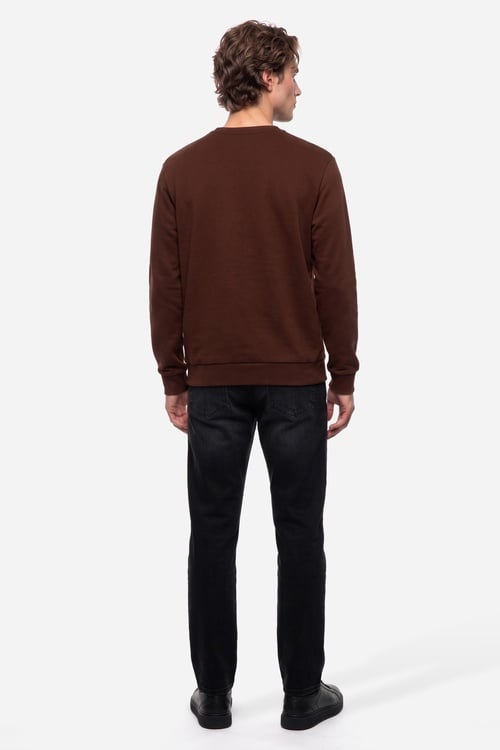 Erkek Kiremit Rengi Bisiklet Yaka Sweatshirt