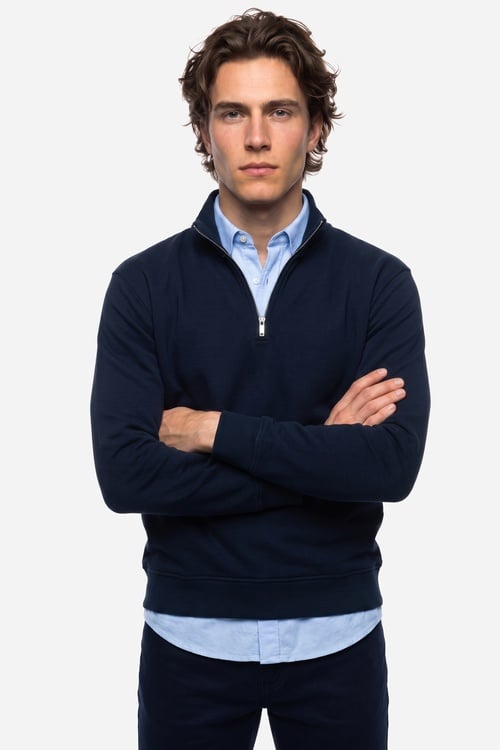 Erkek Lacivert Comfort Fit Fermuarlı Dik Yaka Sweatshirt
