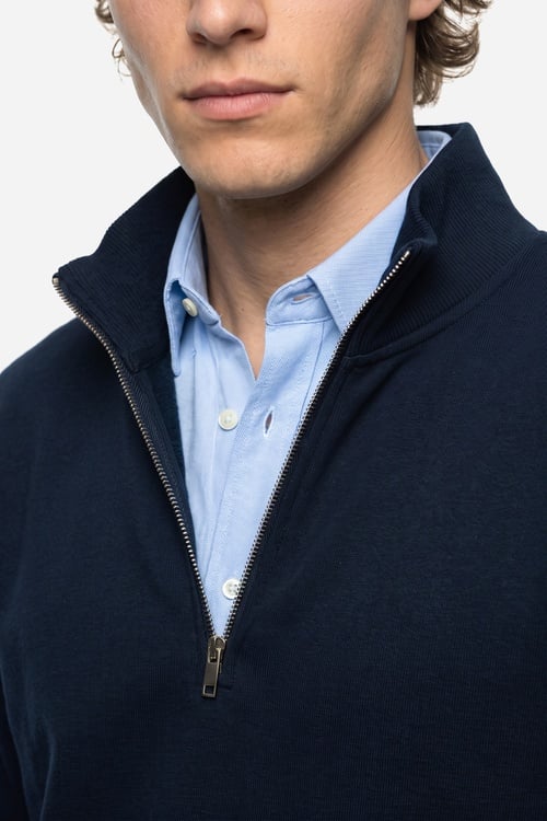 Erkek Lacivert Comfort Fit Fermuarlı Dik Yaka Sweatshirt