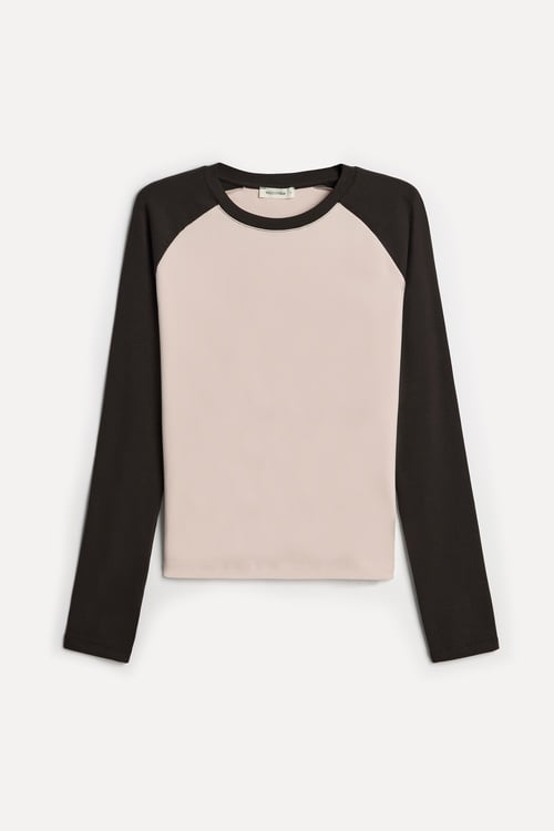 Kadın Açık Pembe Bisiklet Yaka Uzun Kollu T-Shirt