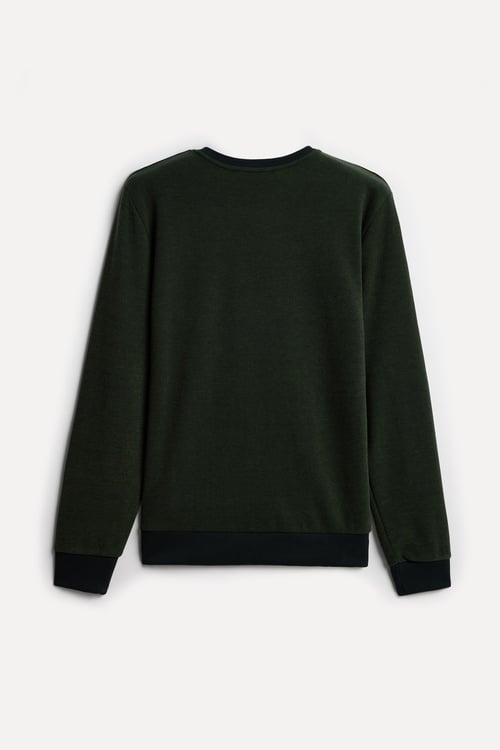 Erkek Haki Mulineli Bisiklet Yaka Sweatshirt