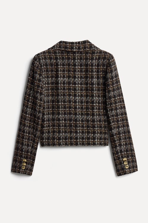 Kadın Kahverengi Tekstürlü Crop Blazer Ceket
