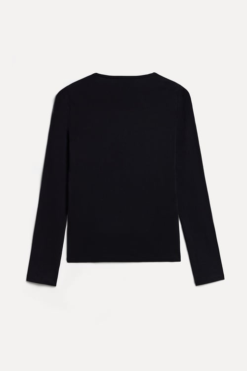 Kadın Siyah Fitted V Yaka Uzun Kollu T-Shirt